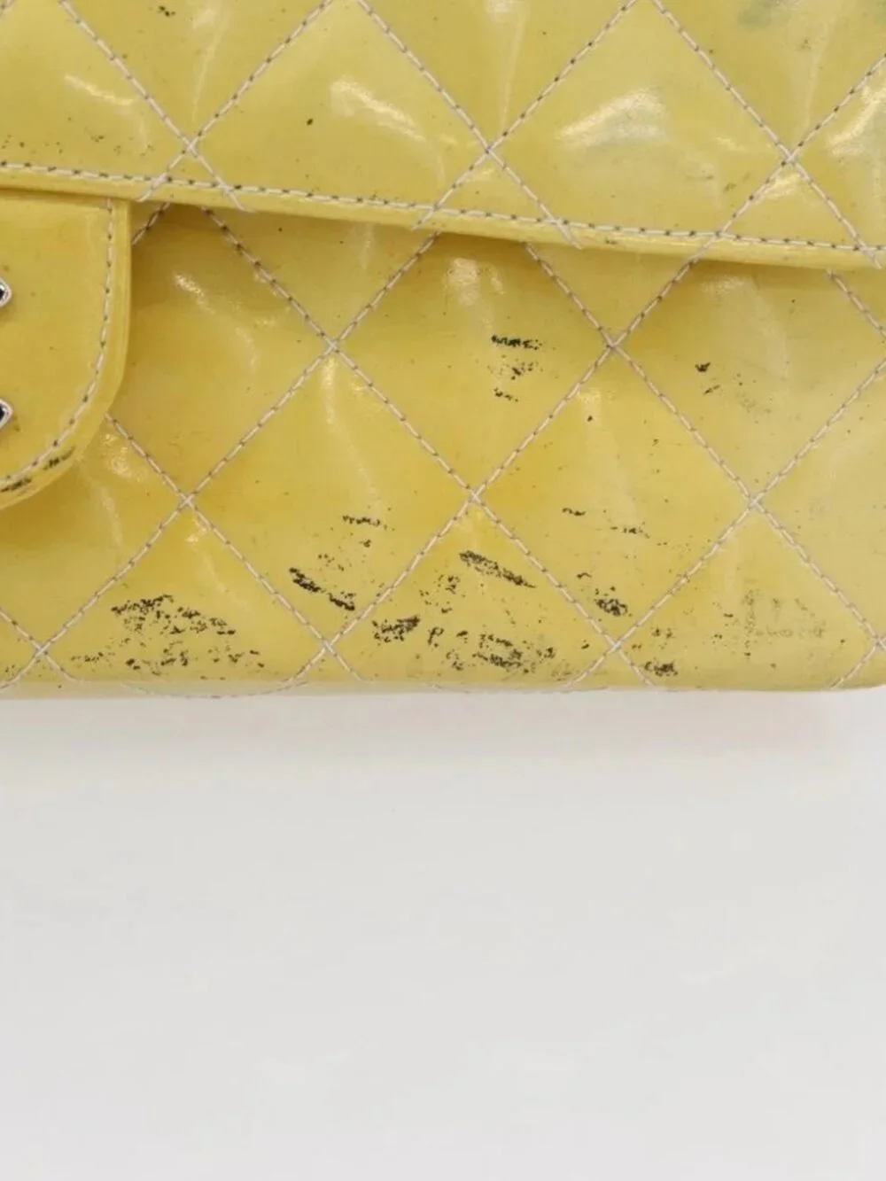 CHANEL Matelasse Backpack Patent leather Yellow Silver CC Auth 89374